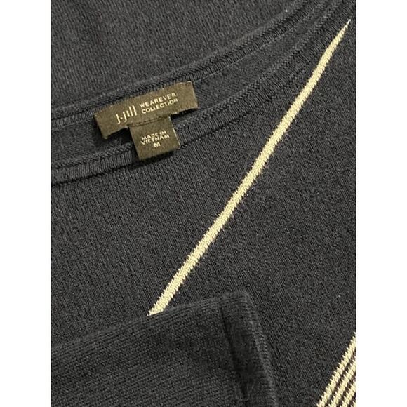 J.JILL WEAREVER Womens M Navy White Asymmetrical Stripe Knit Top Nautical Preppy - Picture 4 of 5